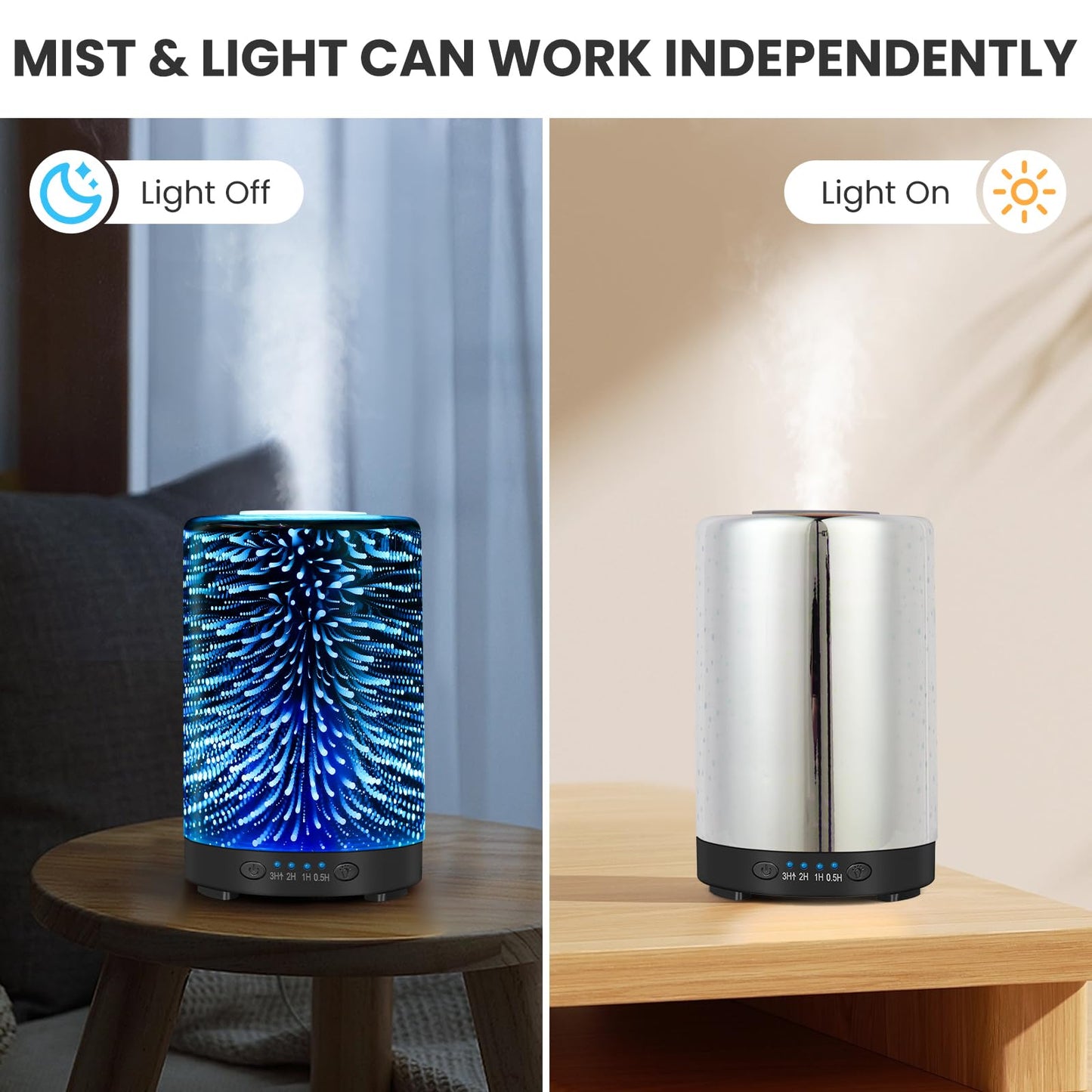 Essential Oil Diffuser 120ml Glass – 7 Color Lights, Auto Shut-Off, 4 Timers