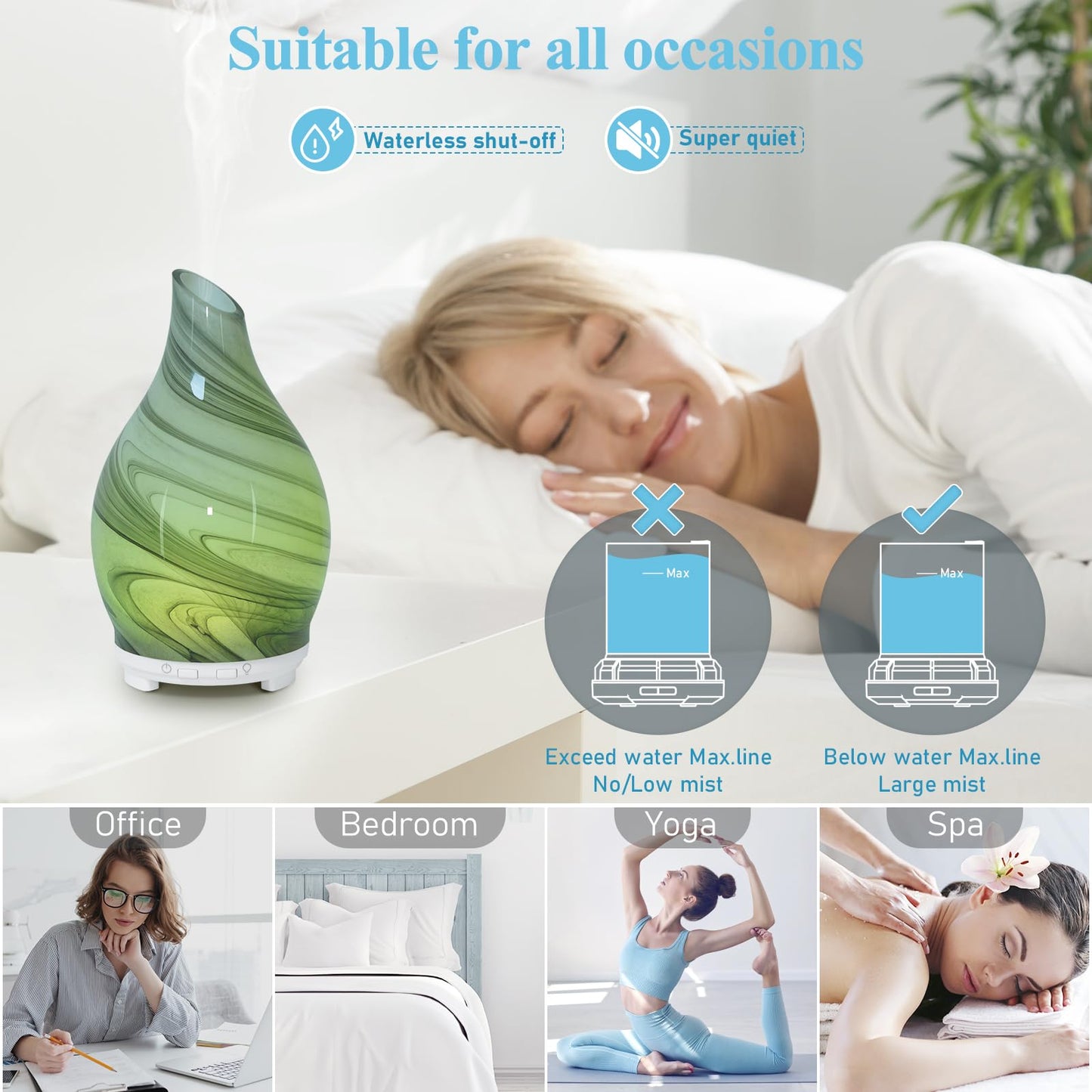 Essential Oil Diffuser 120ML Glass Ultrasonic Aromatherapy Humidifier – 7-Color LED Lights, Auto-Off, Ultra-Quiet