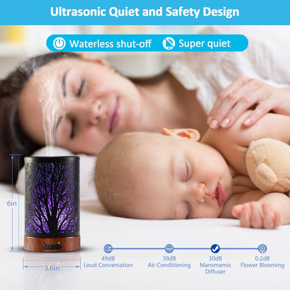 Essential Oil Diffuser 150ML – Ultrasonic Metal Diffuser with Auto Shut-Off and 7-Color LED Lights
