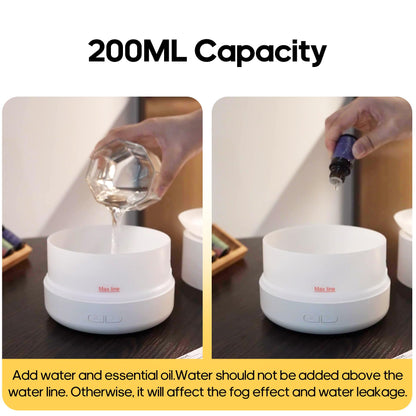 Essential Oil Diffuser 200ml - Aromatherapy Diffuser with 2 Dynamic Modes, Cool Mist Humidifier, 7 Color Lights, White