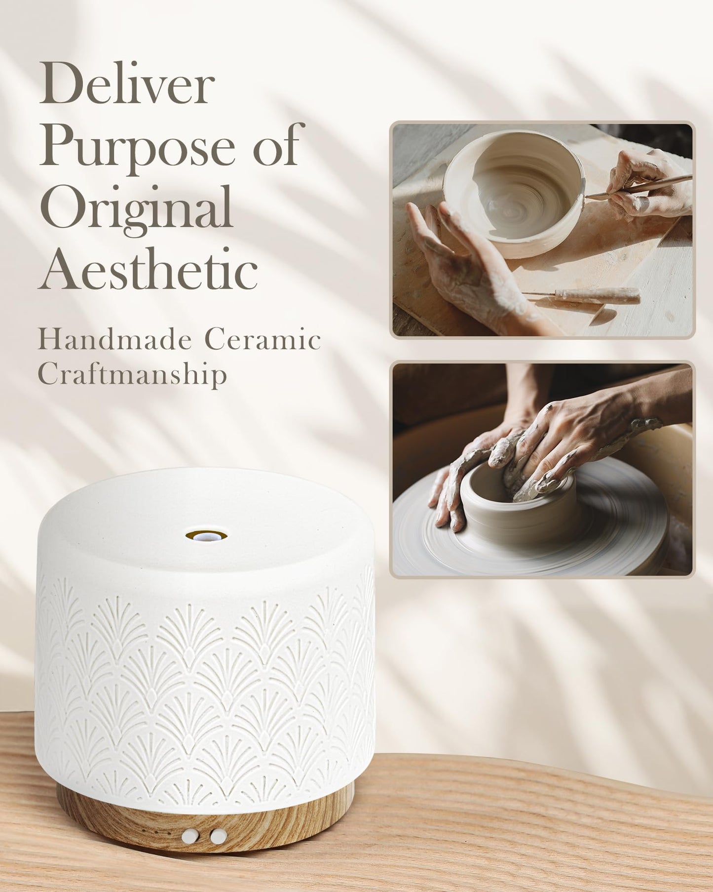 Essential Oil Diffuser 280ml | Ceramic Ultrasonic Diffuser with Auto Shut-Off for Home & Spa