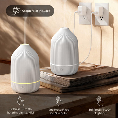 Essential Oil Diffuser 2-Pack - 100ml Ultrasonic Mini Diffuser, White | Auto Shut-Off, 7 LED Lights