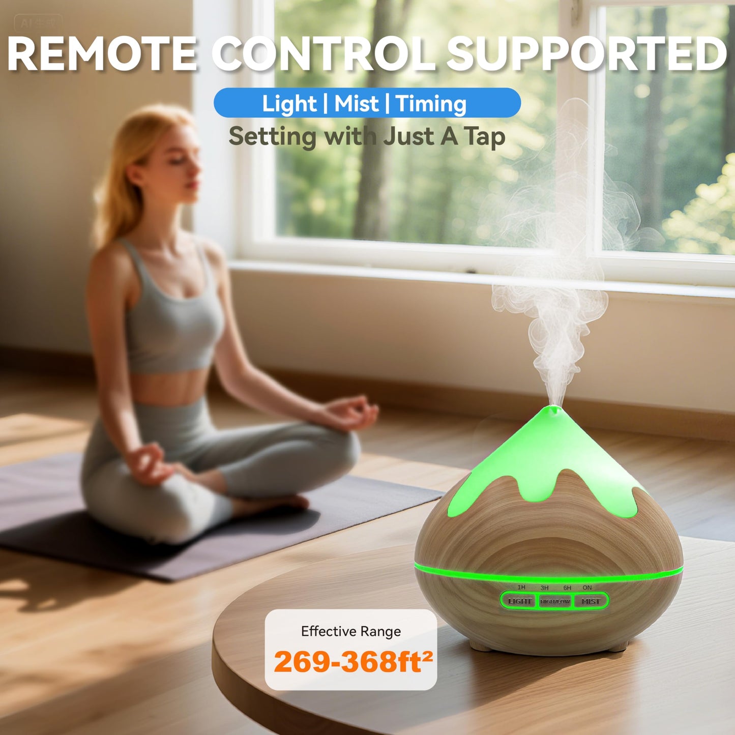 Essential Oil Diffuser 500ML Ultrasonic Large Diffuser with Remote, 14 Color LED, 2 Mist Modes (Brown)