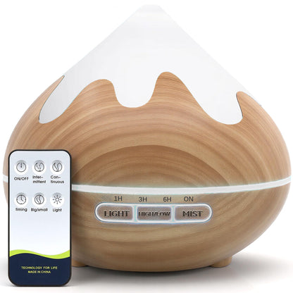 Essential Oil Diffuser 500ML Ultrasonic Large Diffuser with Remote, 14 Color LED, 2 Mist Modes (Brown)