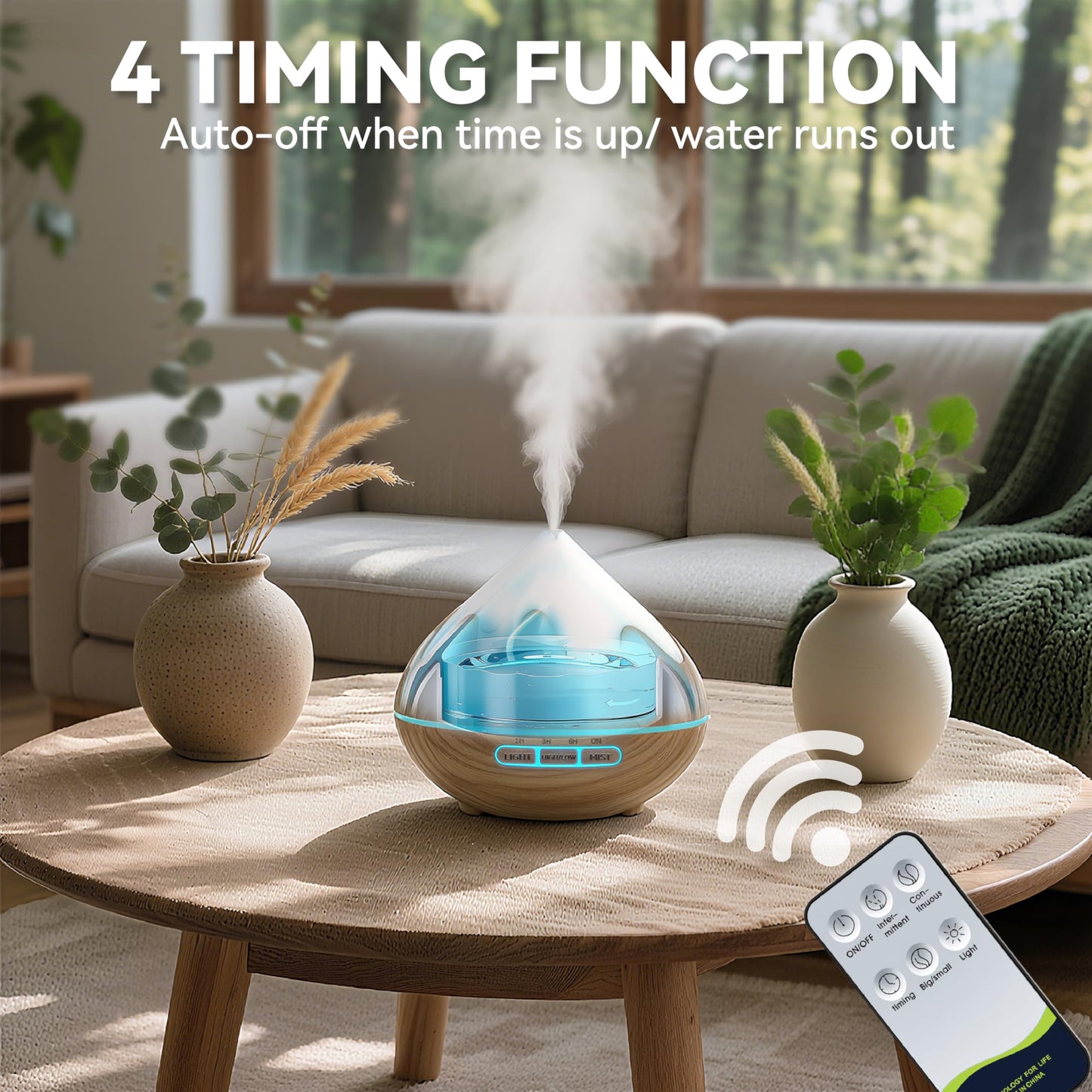 Essential Oil Diffuser 500ML Ultrasonic Large Diffuser with Remote, 14 Color LED, 2 Mist Modes (Brown)