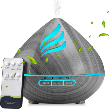 Essential Oil Diffuser 500ML with Remote - 14 LED Colors - Waterless Auto-Off - Dark Grey