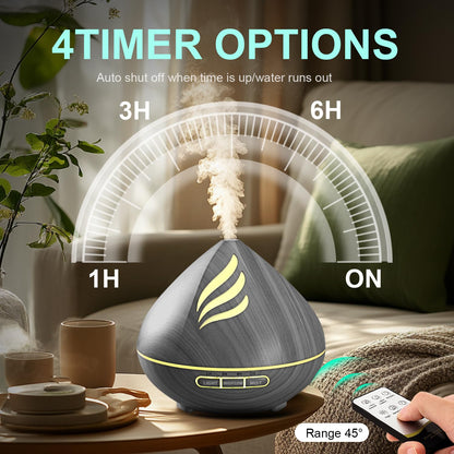 Essential Oil Diffuser 500ML with Remote - 14 LED Colors - Waterless Auto-Off - Dark Grey