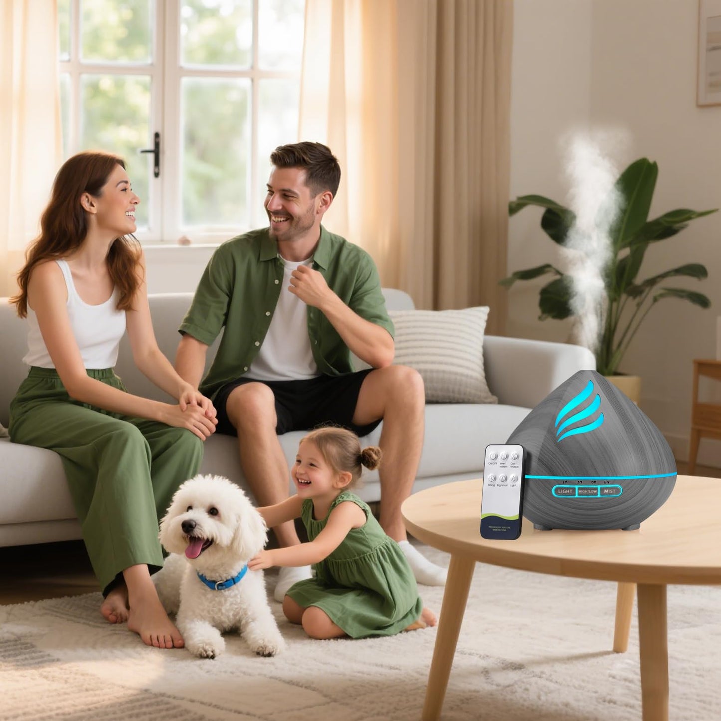 Essential Oil Diffuser 500ML with Remote - 14 LED Colors - Waterless Auto-Off - Dark Grey