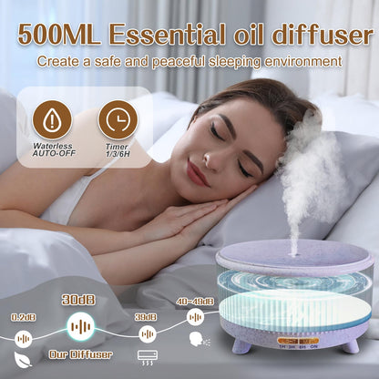 Essential Oil Diffuser 500ml for Home – Aromatherapy Diffuser with 7-Color LED Lights, 3 Mist Modes, Waterless Auto-Off, Purple
