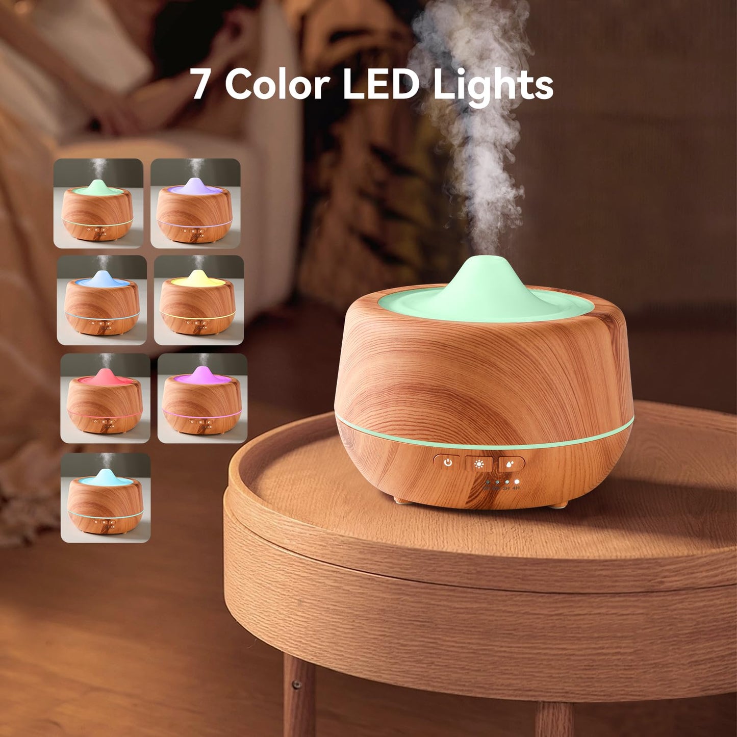 Essential Oil Diffuser 500ml Ultrasonic Diffuser - 2-in-1 Fragrance Diffuser & Humidifier with 7 Color LED Lights (Light Brown)