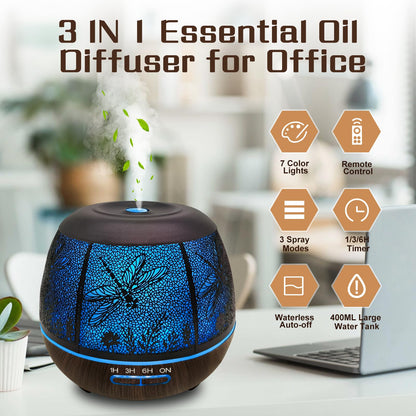 Essential Oil Diffuser 400ml for Bedroom - Remote, Auto Off, 7 Color Lights