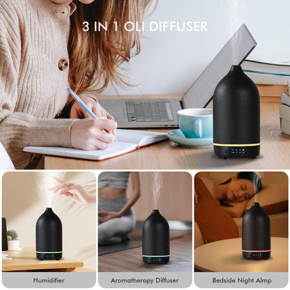 Essential Oil Diffuser Ceramic 150ml Black – Ultrasonic Aroma Diffuser with Timer, 7-Color LED, Auto Shut-Off