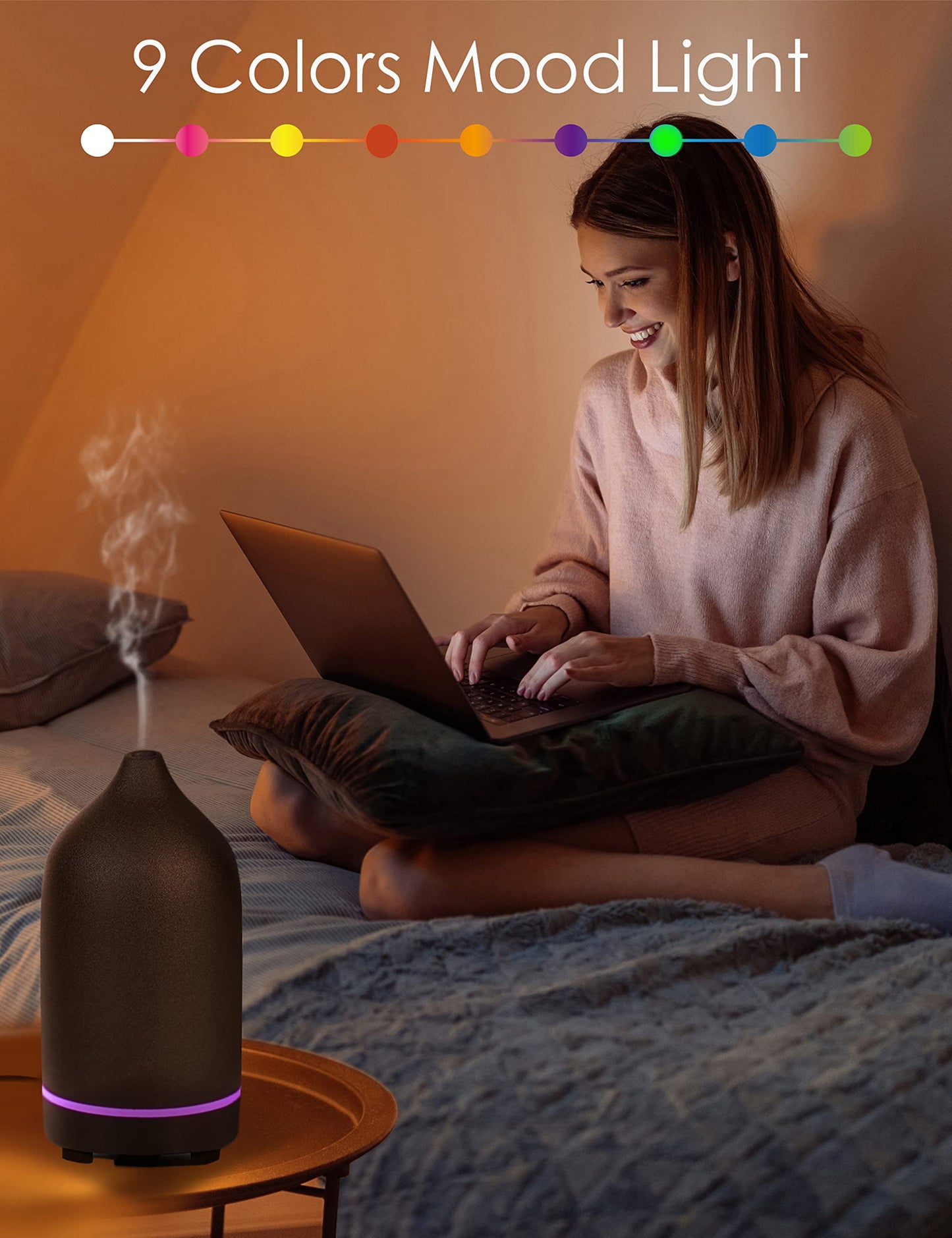 Essential Oil Diffuser - Handcrafted Ceramic, Ultrasonic Diffuser with Night Light & Timer