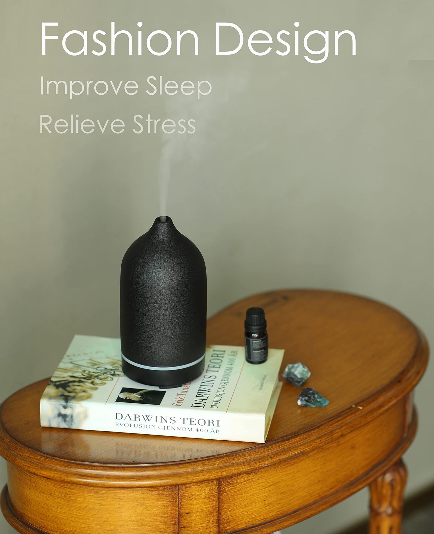 Essential Oil Diffuser - Handcrafted Ceramic, Ultrasonic Diffuser with Night Light & Timer