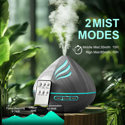 Essential Oil Diffuser 500ML with Remote - 14 LED Colors - Waterless Auto-Off - Dark Grey