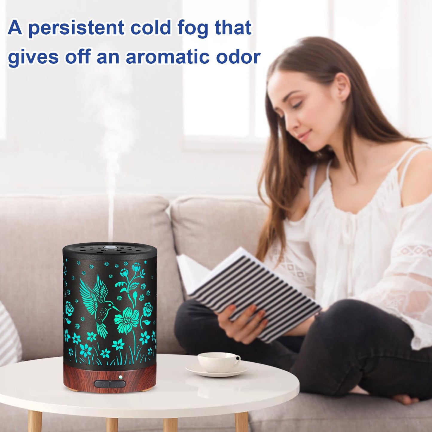 Essential Oil Diffuser with 7 Color Lights – Auto-Off, Cool Mist Humidifier | Home & Office | Hummingbird