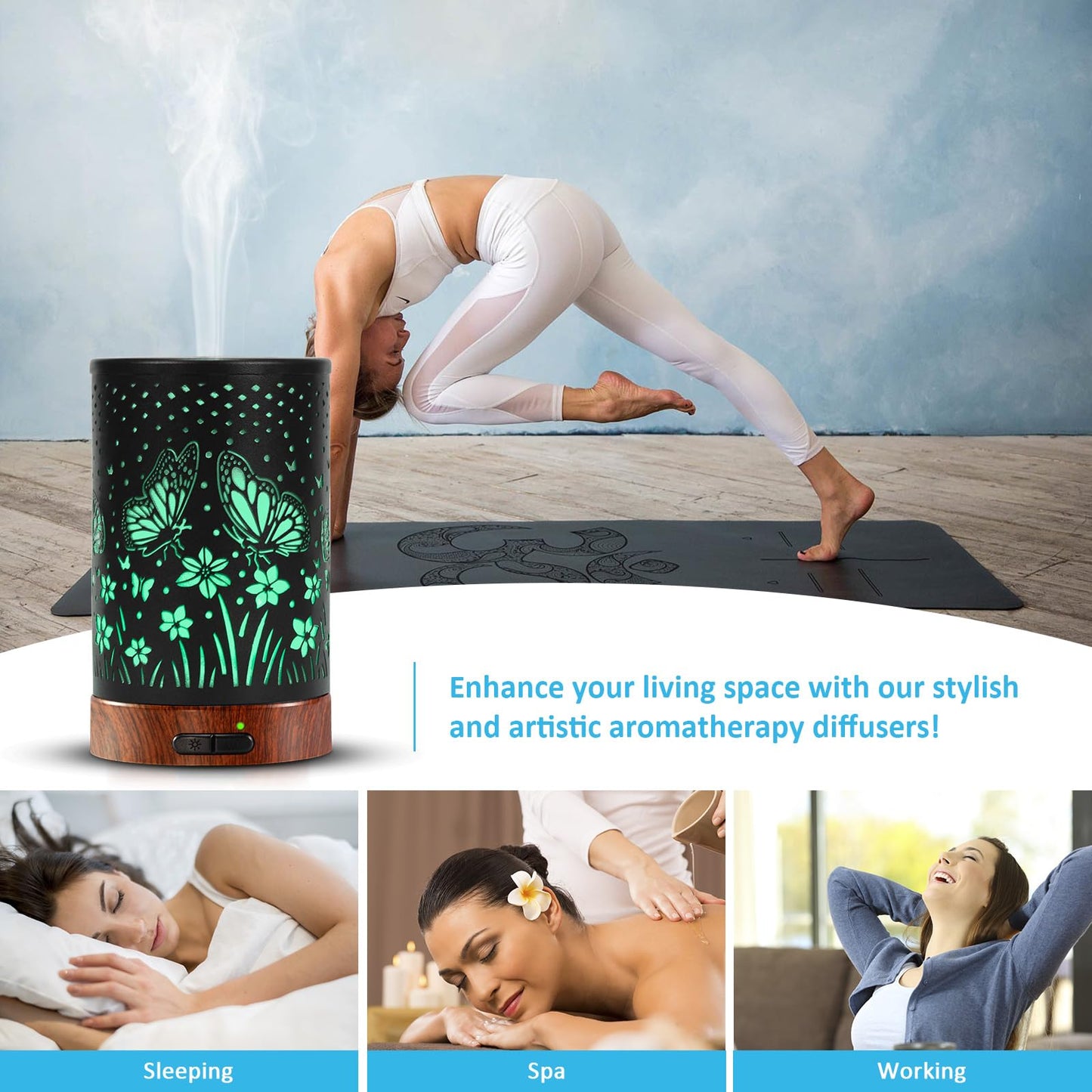 Essential Oil Diffuser 150ml – Auto Shut-Off, 7-Color LED, Ultrasonic Mist