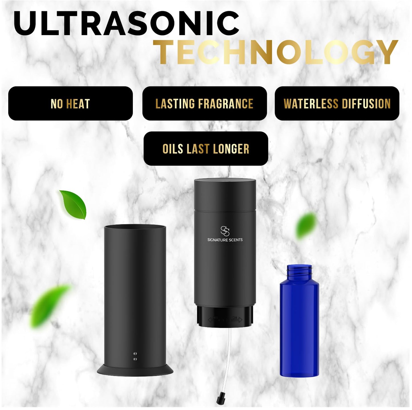 Luxury Waterless Essential Oil Diffuser with Bluetooth App Control (1000 sq ft) – Black