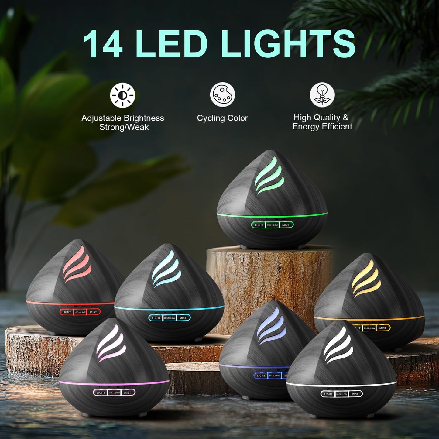 Essential Oil Scent Diffuser 500ML with Remote – 14 Color LED Lights, Auto-Off, Quiet Humidifier (Black)