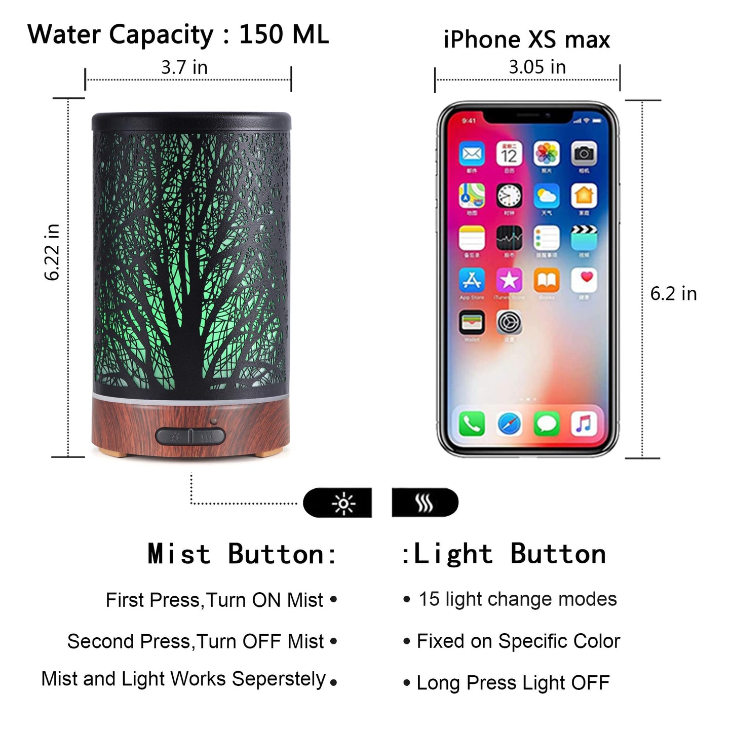 Essential Oils Diffuser 150ml | Aromatherapy Humidifier with 7 Color Lights
