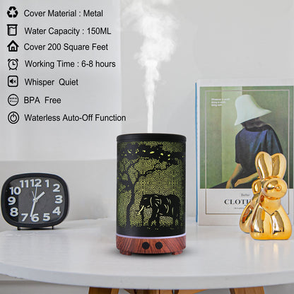 Essential Oils Diffuser - Aromatherapy Diffuser with 7-Color LED Lights, Auto-Off Metal Humidifier (Elephant)