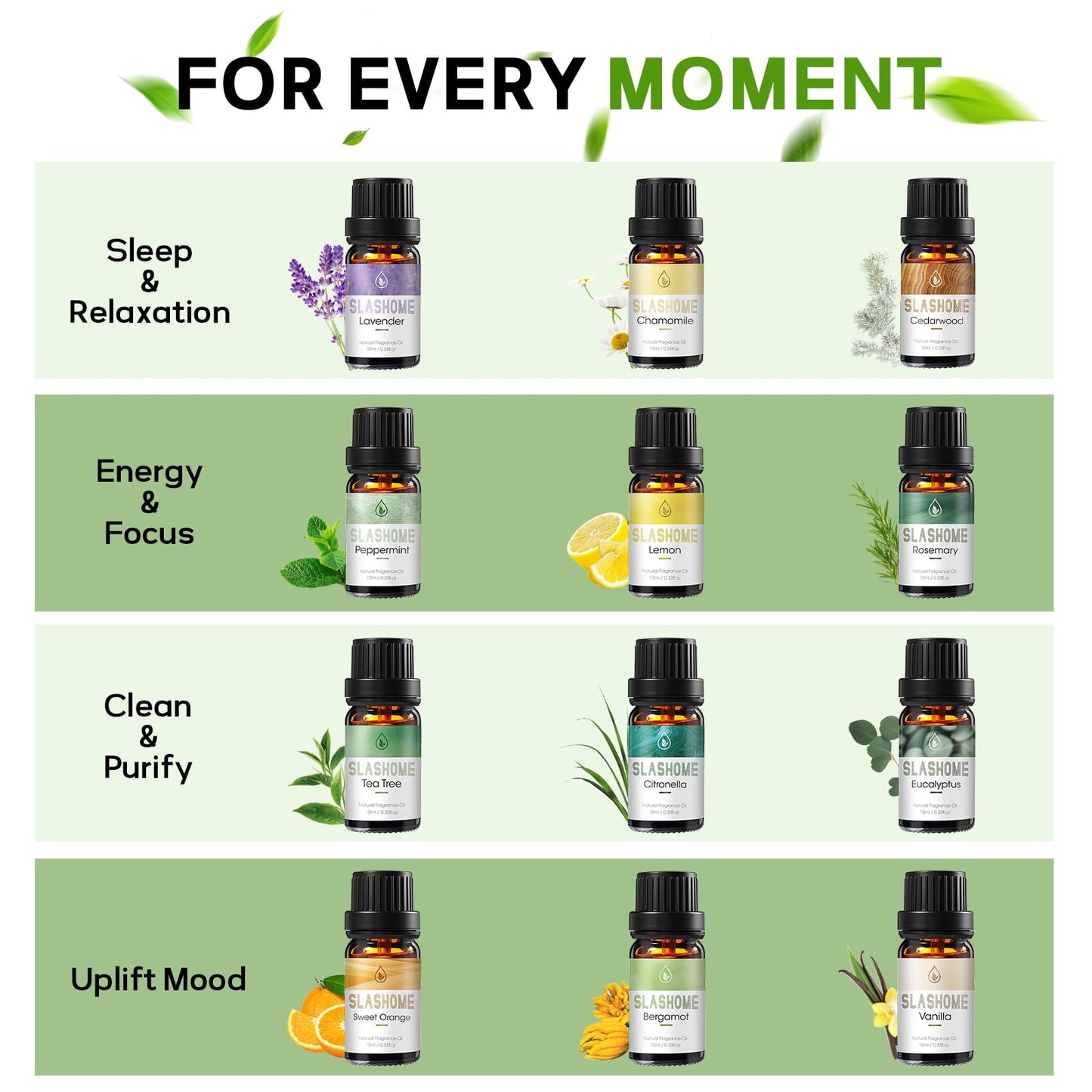 12-Pack Essential Oils for Diffusers – Sleep & Refreshing Scents | Gift Box