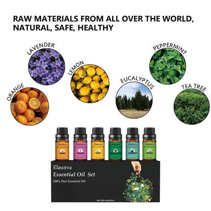 Essential Oils Gift Set - 6x10ml Pure & Natural Aromatherapy Oils