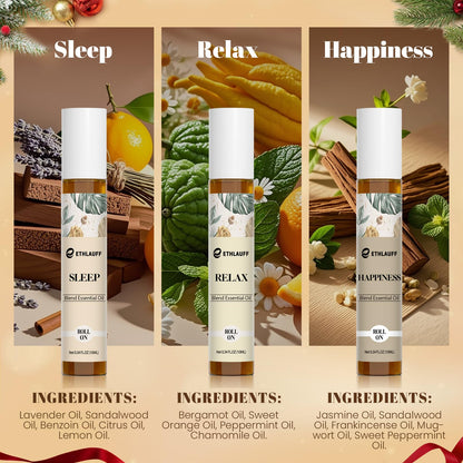 Essential Oils Roll On Set 6 Pack – Relax, Sleep, Balance, Breathe, Focus, Happiness