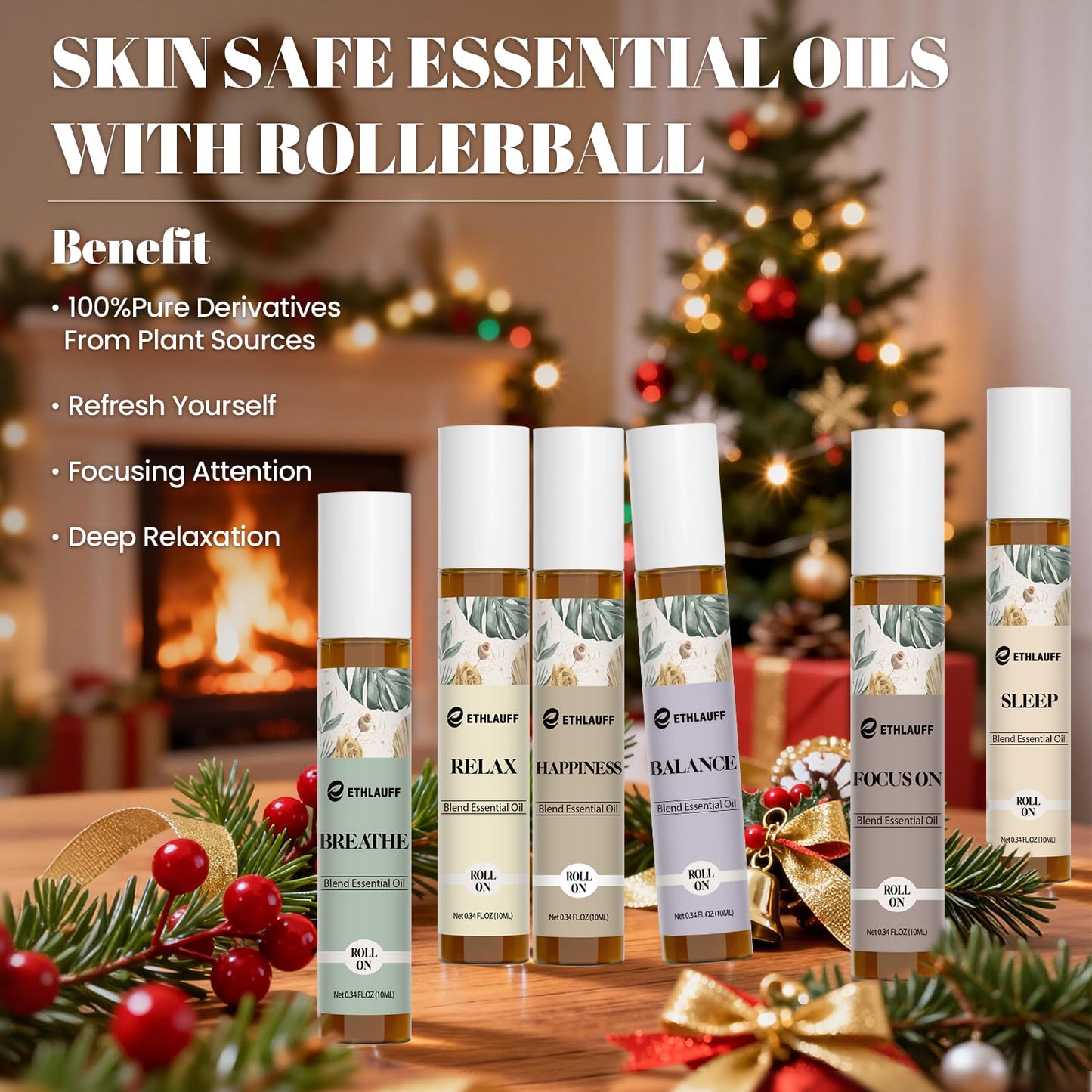 Essential Oils Roll On Set 6 Pack – Relax, Sleep, Balance, Breathe, Focus, Happiness