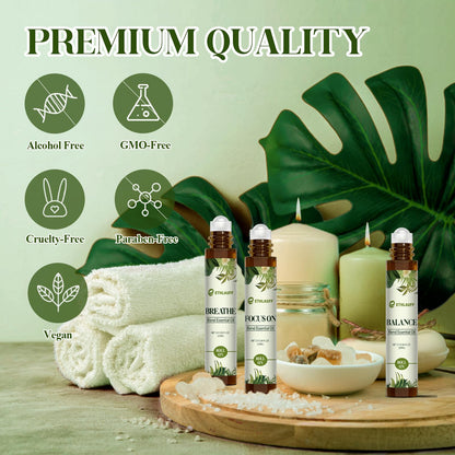 Essential Oils Roll On Set 3 Pack – Breathe, Focus On & Balance (3 x 10ml)