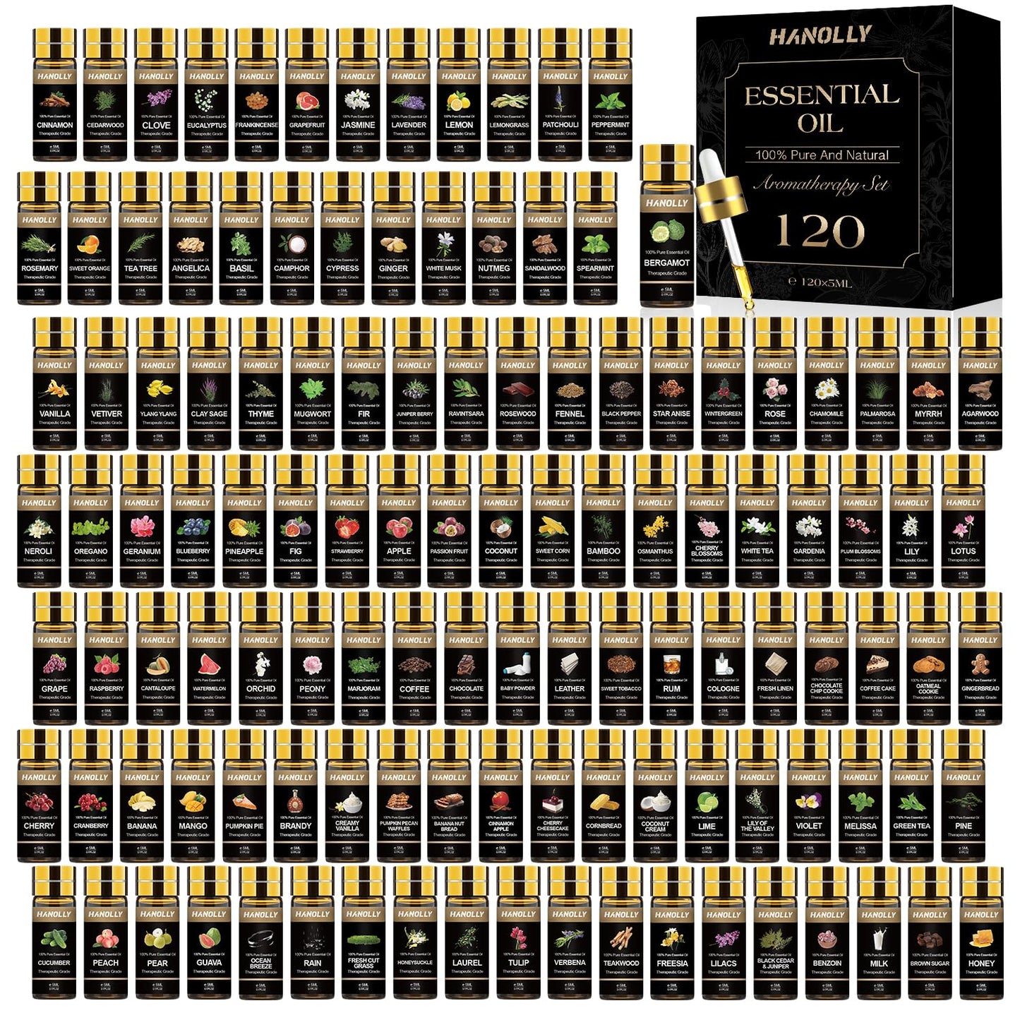 Essential Oils Set 120 Pcs – Aromatherapy Kit for Diffuser, Massage & DIY