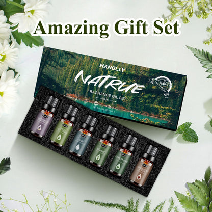 Essential Oils Set – Nature Scents Aromatherapy Kit (6x10ml) Sandalwood & Rose, Bamboo, Rain, Lavender & Chamomile, Fresh Cut Grass, Forest Pine