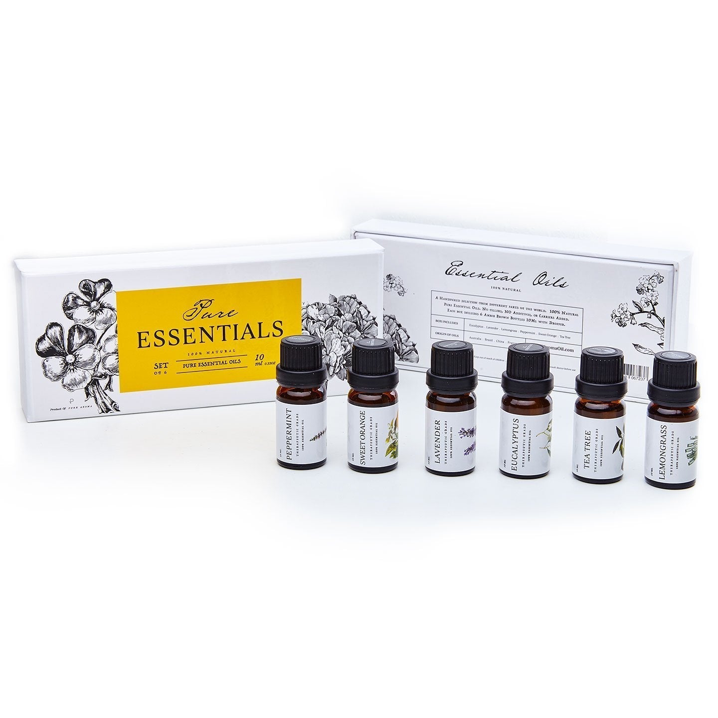 Essential Oils Set Pure Essentials - 6 Aromatherapy Oils Gift Set (10ml)