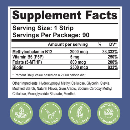Essential Source 2000 mcg Methylcobalamin B12 Sublingual Strips | Energy, Focus & Hair Support