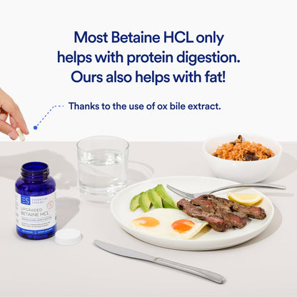 Betaine HCl with Pepsin, Ox Bile & Ginger – Gluten Free Digestive Support (120 Caps)