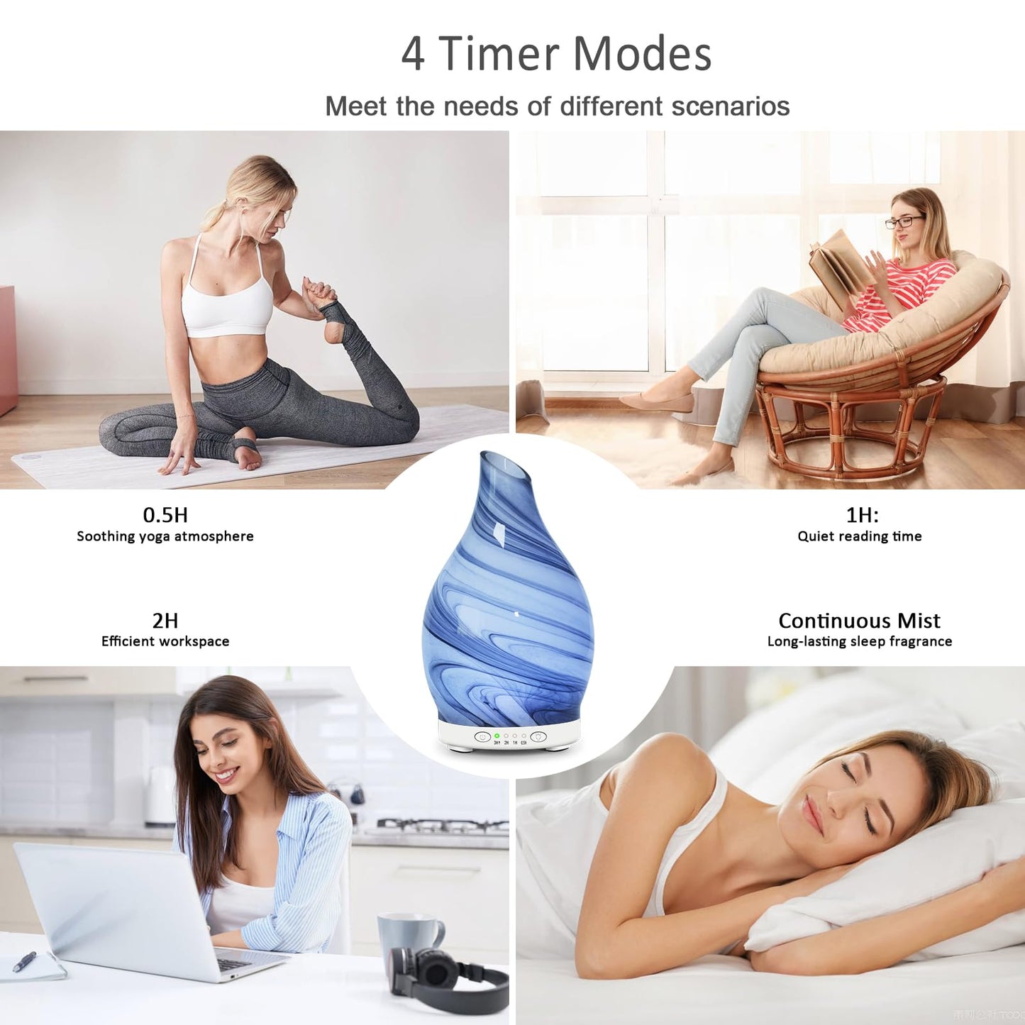 Essential Oil Diffuser 120ML – Glass Aromatherapy with 7 LED Colors & 4 Timers