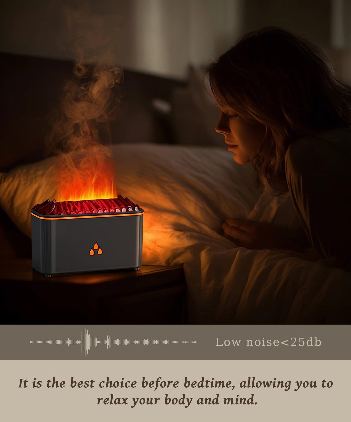 Essential Oil Diffuser with Flame Effect - 7-Color Lights, Auto Shut-Off (Black)