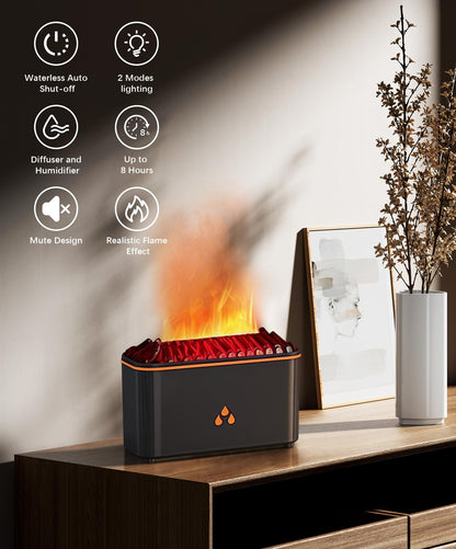 Essential Oil Diffuser with Flame Effect - 7-Color Lights, Auto Shut-Off (Black)