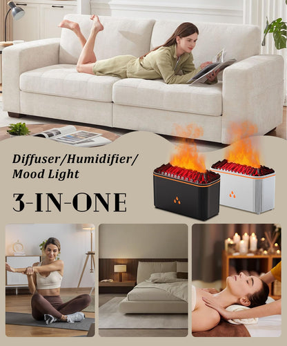 Essential Oil Diffuser with Flame Effect - 7-Color Lights, Auto Shut-Off (Black)