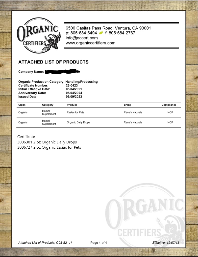 Essiac Original Tea Daily Drops – USDA Organic, Alcohol-Free | 2oz (59ml)