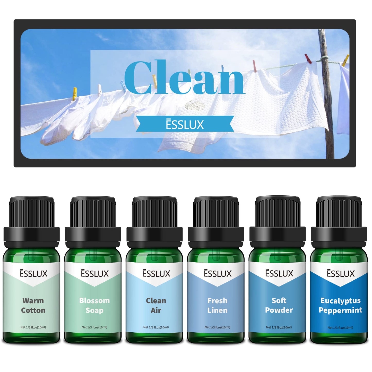 Fragrance Oil Set – ESSLux Clean Set (6x10ml) for Diffuser, Soap & Candle Making