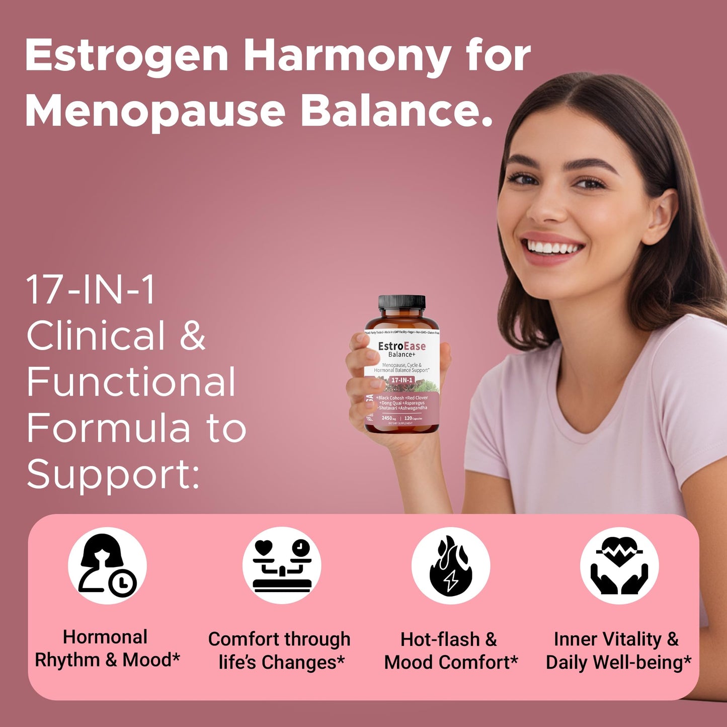 FIRSTORGANIC EstroEase Balance+ 2450mg – 17-in-1 Plant-Based Women’s Hormonal Balance