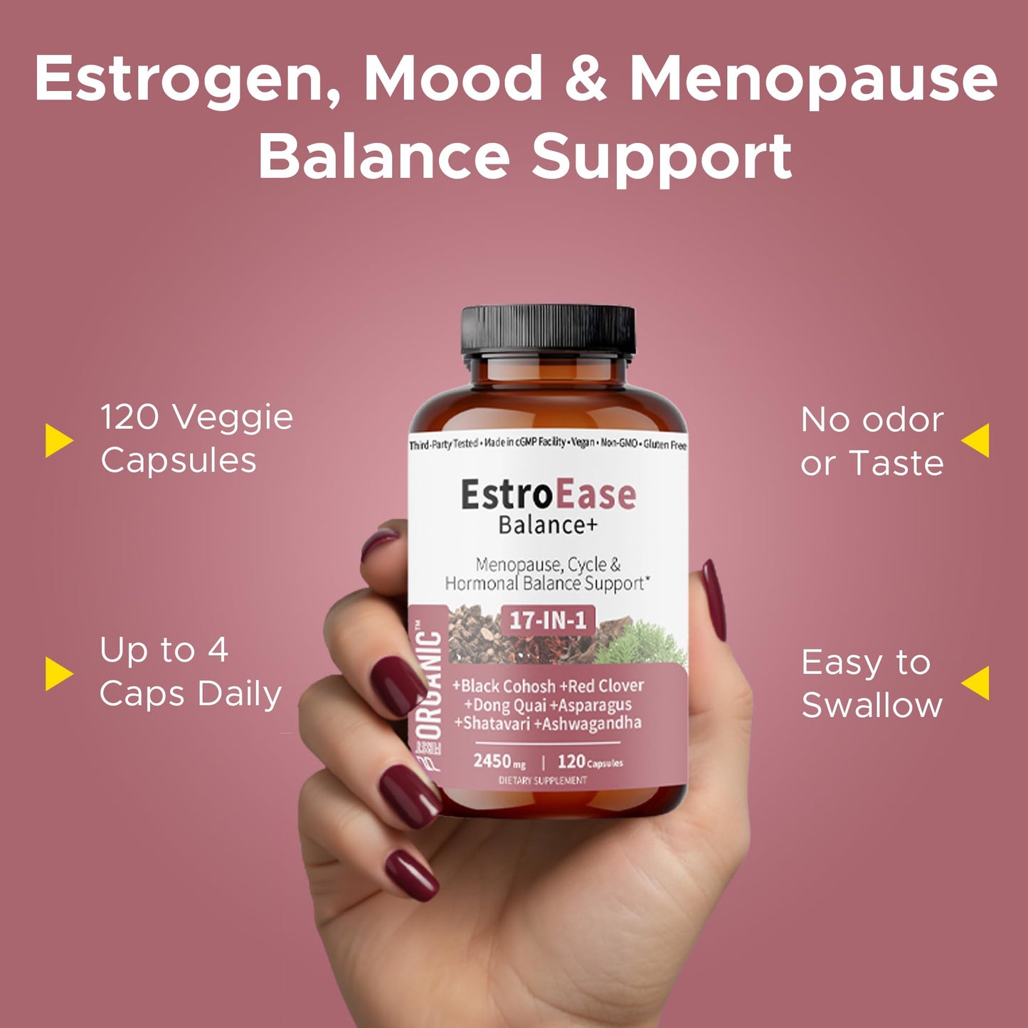FIRSTORGANIC EstroEase Balance+ 2450mg – 17-in-1 Plant-Based Women’s Hormonal Balance