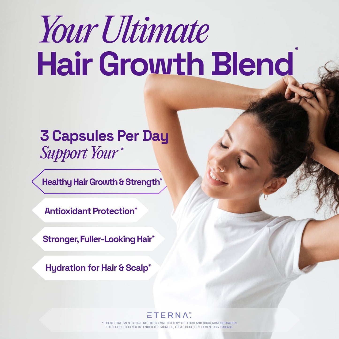 ETERNA RADIANT Healthy Hair Growth Supplement – Biotin, Collagen, Keratin, Hyaluronic Acid | 10-in-1 Formula | 1 Month Supply