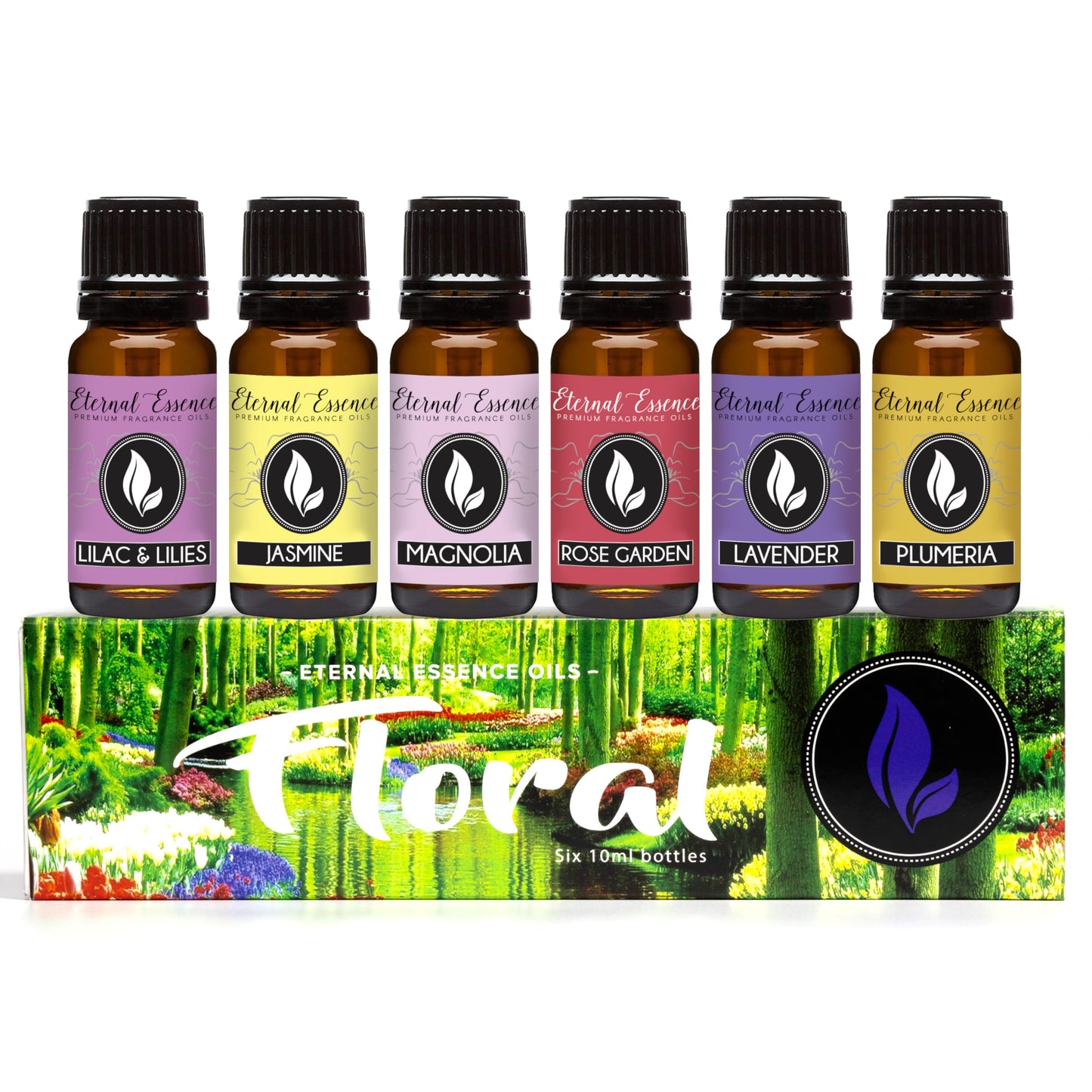 Eternal Essence Oils Floral Set of 6 Premium Fragrance Oils - Lavender, Lilac Lilies, Jasmine, Plumeria, Rose Garden, Magnolia | Diffusers, Candles & Soaps