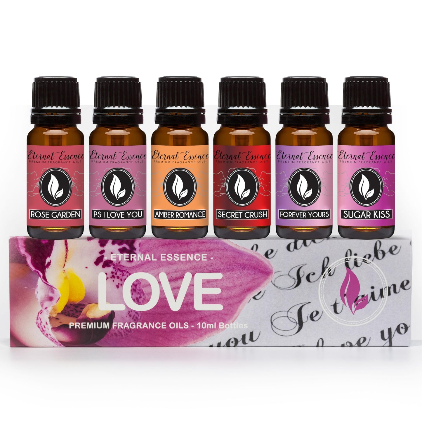 Eternal Essence Oils Love Set – 6 Premium Fragrance Oils (Rose, PS I Love You, Amber Romance, Secret Crush, Forever Yours, Sugar Kiss) 10ml