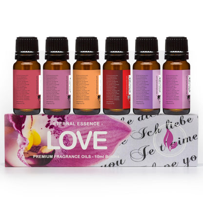 Eternal Essence Oils Love Set – 6 Premium Fragrance Oils (Rose, PS I Love You, Amber Romance, Secret Crush, Forever Yours, Sugar Kiss) 10ml