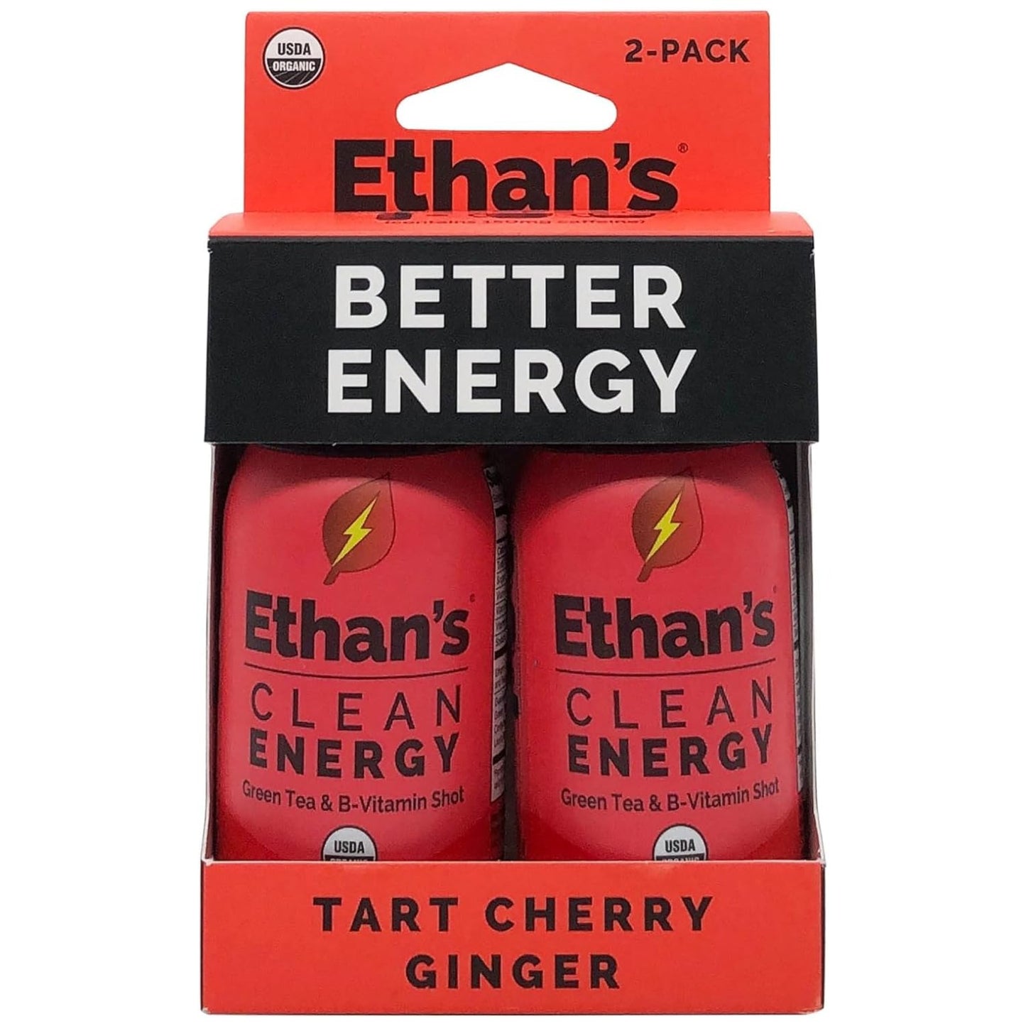 Ethan's Organic Tart Cherry Energy Shots - Sugar Free, Gluten Free, Vegan (2 Pack, 2oz)