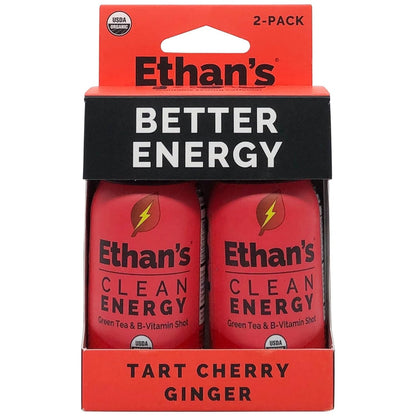 Ethan's Organic Tart Cherry Energy Shots - Sugar Free, Gluten Free, Vegan (2 Pack, 2oz)
