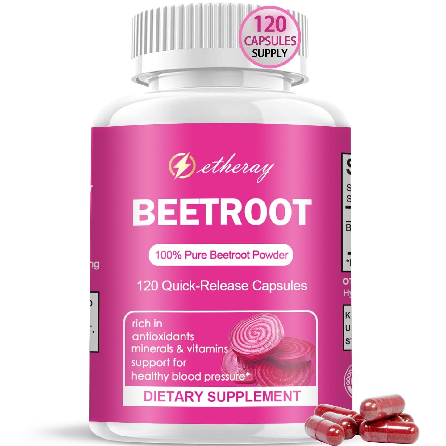 Etheray Beetroot Capsules – 120 Count, Pure Beet Root Powder, 60 Days Supply